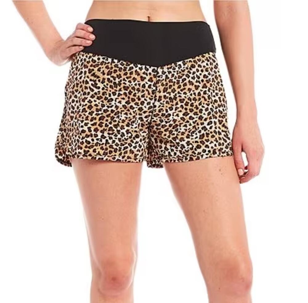 GB Gianni Bini Mid Rise Leopard Print Athletic Shorts Womens Size Small